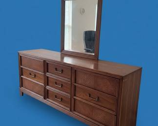 Vintage Thomasville Faux Bamboo Nine Drawer Dresser with Mirror second image