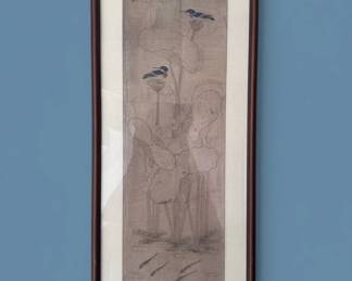 Japanese Painting Kingfisher and Lotus Hanging Scroll second image