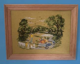 Vintage Golf Scene Crewel Embroidery second image