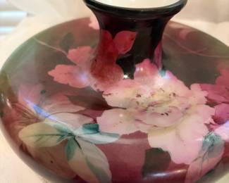 Hand Painted Limoges Floral Squat Center Vase 