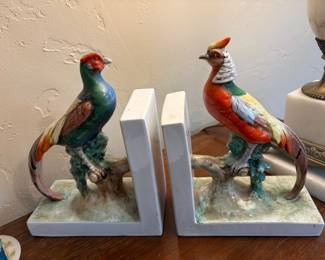 Hand Painted Porcelain Pheasant bookends from Italy