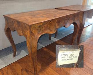 Vintage italian burlwood end tables side tables. Set of two. Made in Italy