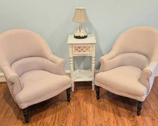 Pair of upholstered nailhead tub arm chairs