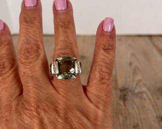 David Yurman Sterling Silver Ring Prasolite & Diamonds