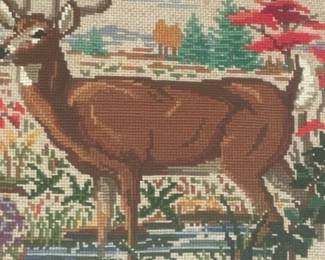 Vintage Needlepoint Deer in Landscape