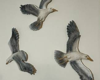 Set of 3 Vintage Ceramic Seagull Wall Sculptures