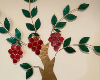 Mid-Century Modern Stained Glass and Metal Grape Cluster Wall Art