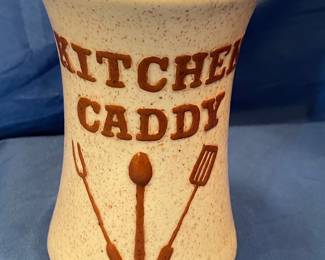 Vintage Speckled Ceramic Kitchen Utensil Caddy