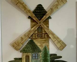 Vintage Painted Metal Windmill Wall Plaque