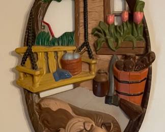 Vintage Burwood Products Oval Wall Plaque - Collie on Porch Scene
