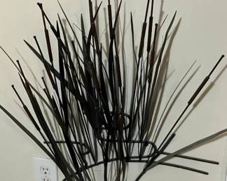 Mid-Century Modern Metal Cattail Wall Sculpture