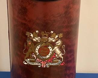Vintage Faux Leather Heraldic Wastebasket