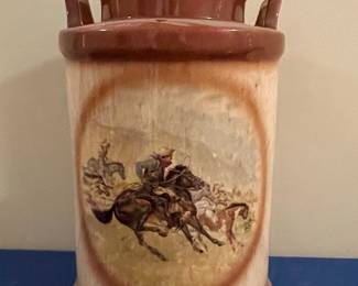 Vintage Ceramic Milk Can with Western Scene