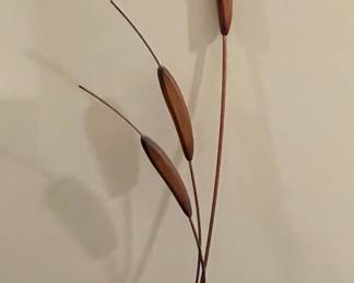 Cattail Sculpture with Copper and Wood Elements