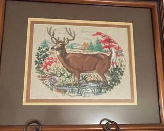 Vintage Needlepoint Deer in Landscape