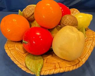 Vintage Capodimonte Style Ceramic Fruit Basket Centerpiece