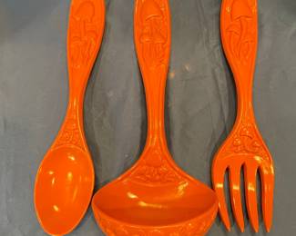 Vintage 1970s Mushroom Motif Kitchen Utensil Set