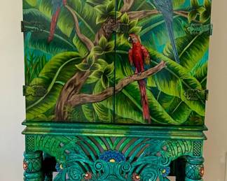 Tropical Parrot Armoire Hand Painted
