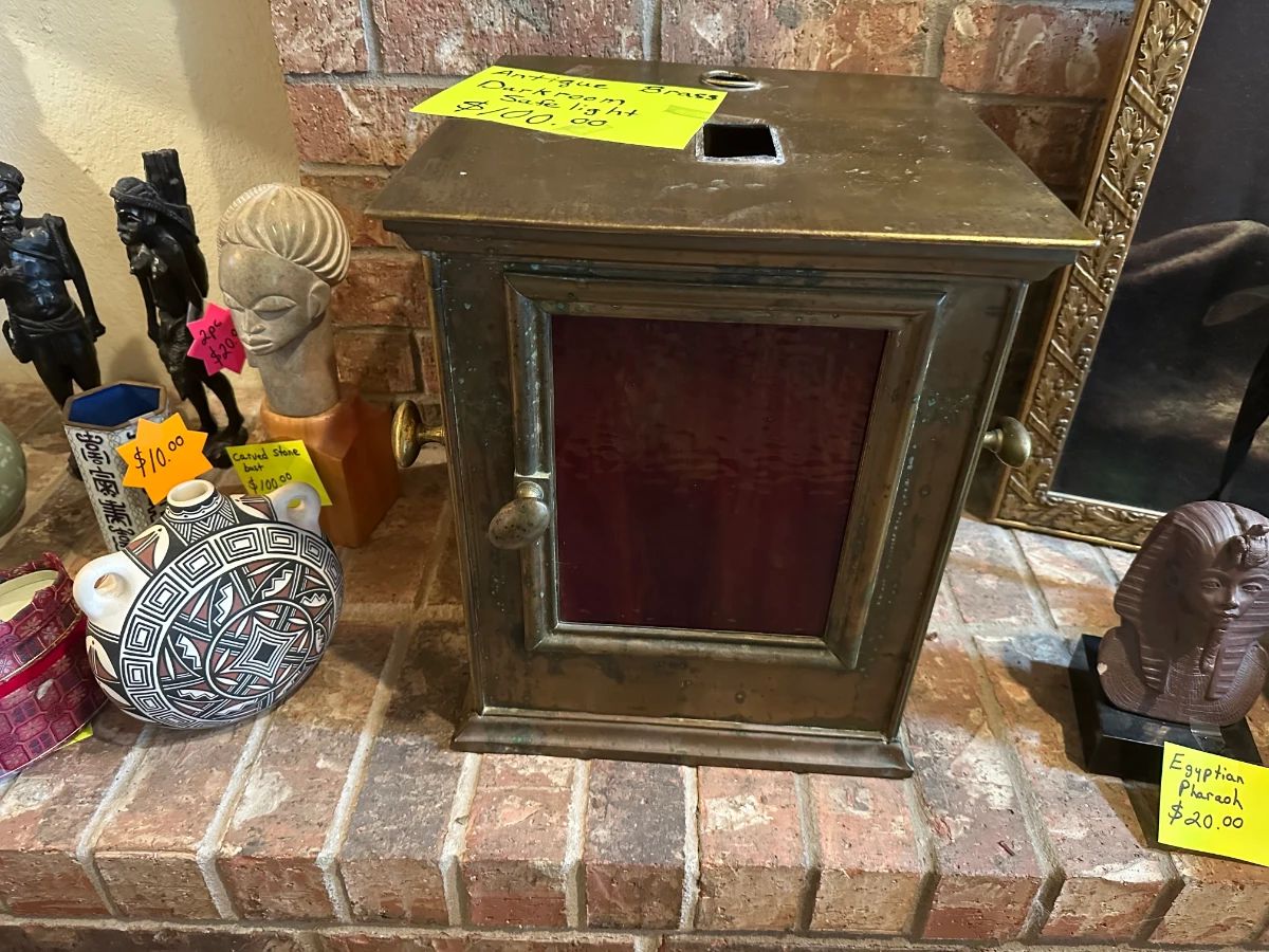 1880's Camera Safe Red Light in Brass and heavy Red Glass Inserts
