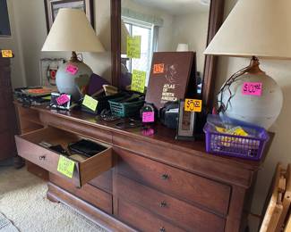 Dresser with Mirror, Matching Lamps, Decor Items