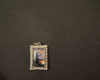 Vintage Morpho Butterfly Wing Pendant with Nocturnal Landscape