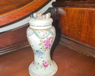 Victorian Porcelain Hat Pin Holder with Floral Motif