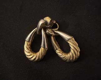 Vintage Two-Tone Twisted Rope Door Knocker Clip-On Earrings