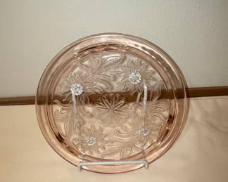 Jeannette Glass Sunflower Pink Depression Glass Footed Cake Plate