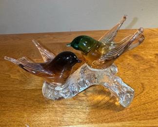 Murano Glass Two Birds on Branch Figurine