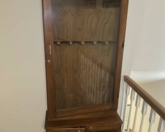 Vintage Solid Pine Gun Cabinet with Lower Storage