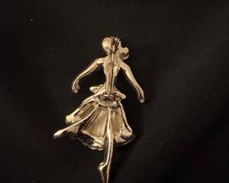 Vintage Green Enamel Ballerina Dancer Brooch