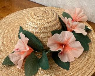 Vintage Tropical Hibiscus Straw Sun Hat