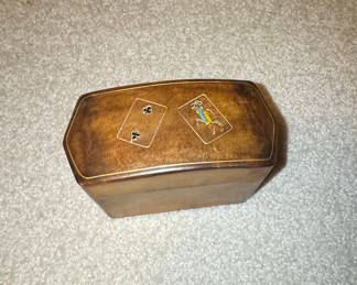 Vintage Sorrento Inlaid Wood Playing Card Box with Playing Card Motif