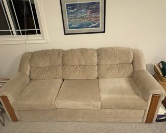 Contemporary Three-Seat Sofa with Wood Arm Accents