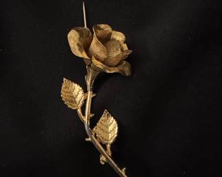 Vintage Gold-Tone Long Stem Rose Brooch