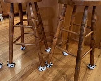 Set of Two Turned Wood Bar Stools