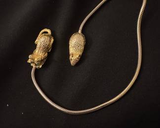 Vintage Cat and Mouse Sweater Guard Necklace