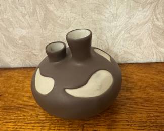 Mid-Century Modern Double-Spout Ceramic Vessel with Organic Cutouts