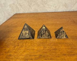 Vintage Etched Brass Egyptian Pyramids Set of 3