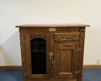 Vintage "White Clad" Oak Icebox Style Wine Cabinet