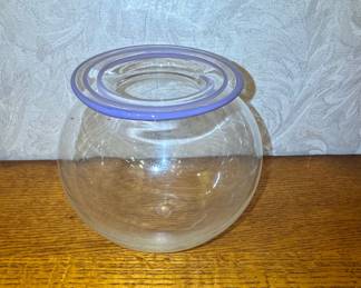 Vintage Glass Fish Bowl with Purple Rim