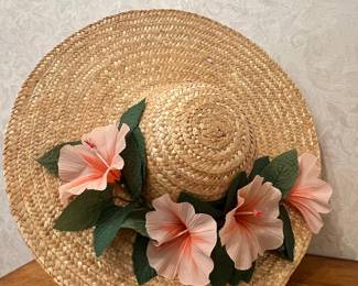 Vintage Tropical Hibiscus Straw Sun Hat