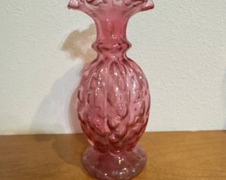 Fenton Cranberry Diamond Optic Melon Vase