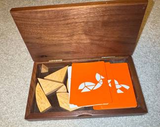 Logic Tangram Set with Challenge Cards and Walnut Box