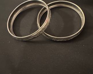 Vintage Silver Tone Etched Bangle Bracelets