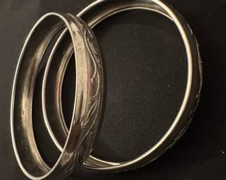 Vintage Silver Tone Etched Bangle Bracelets