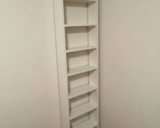 Tall Narrow White Laminate Bookcase with Flared Base
