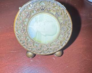 Vintage Filigree Brass Miniature Easel Picture Frame