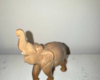 Hand-Carved Wooden Elephant Figurine with Trunk Up