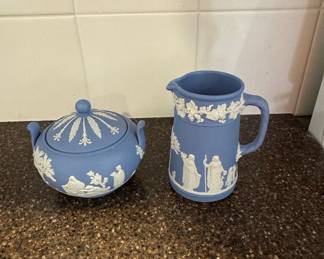 Wedgwood Blue Jasperware Tea Set (Teapot, Sugar Bowl, and Creamer)